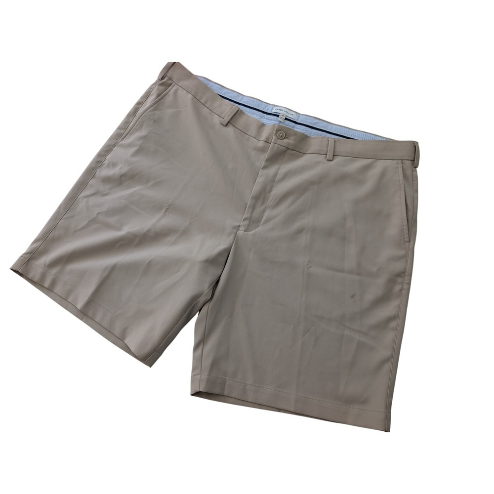 Peter Millar Golf Shorts Men's 42‎ Khaki Tan Performance Flat Front Stretch